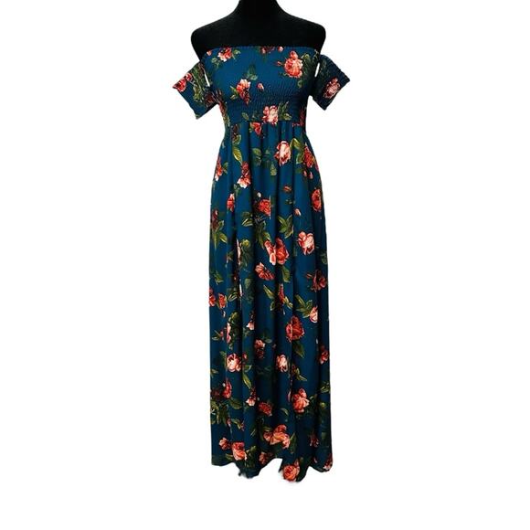 Altar’d State Maxi Dress Blue Floral Smocked Panel Front Fall Boho Wedding Guest - Picture 8 of 8